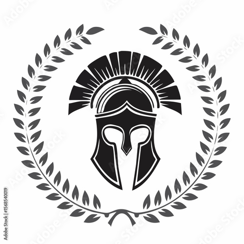 Wreath and Helmet of the Spartan warrior symbol logo vector isolated on white background.
