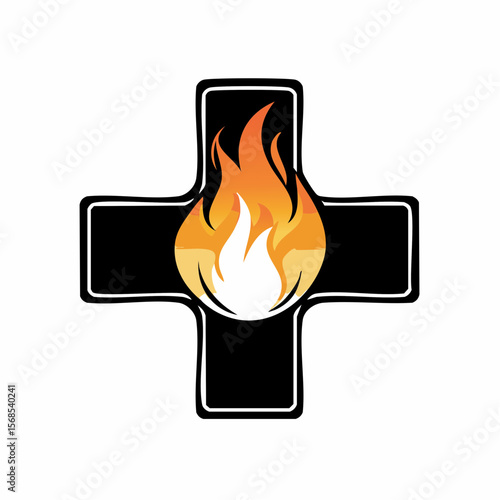Silhouette Fire Cross Image Vector. Fire Cross Illustration isolated on white background.