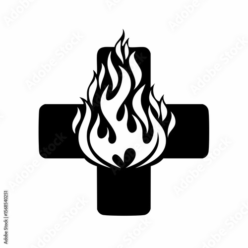Silhouette Fire Cross Image Vector. Fire Cross Illustration isolated on white background.
