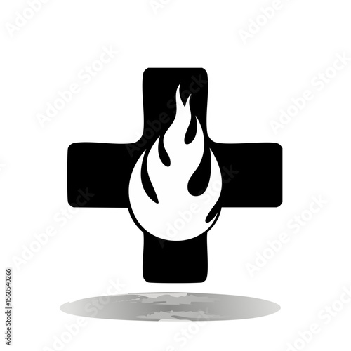 Silhouette Fire Cross Image Vector. Fire Cross Illustration isolated on white background.