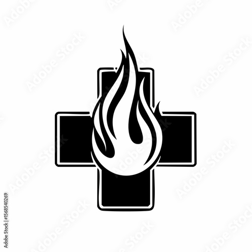 Silhouette Fire Cross Image Vector. Fire Cross Illustration isolated on white background.