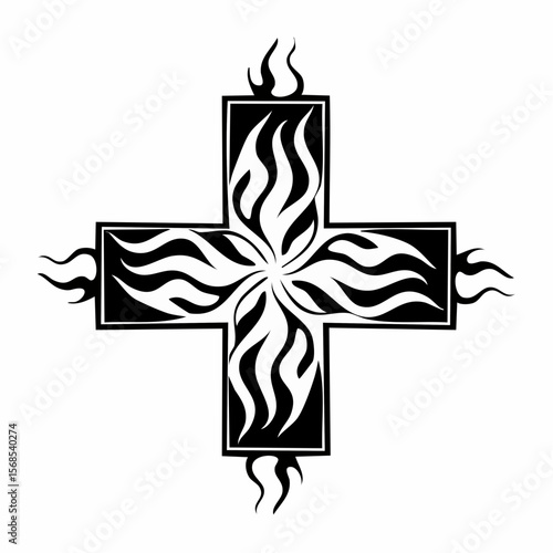 Silhouette Fire Cross Image Vector. Fire Cross Illustration isolated on white background.
