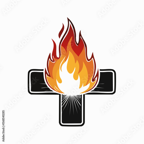 Silhouette Fire Cross Image Vector. Fire Cross Illustration isolated on white background.
