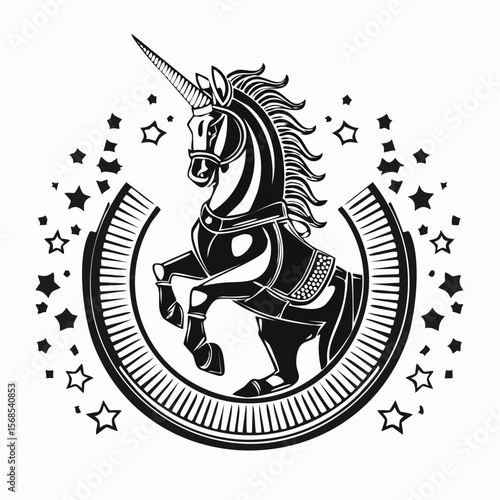 Black and white Knight Horse Vector. Knight Horse Logo Design Knight Horse Stock Vector.