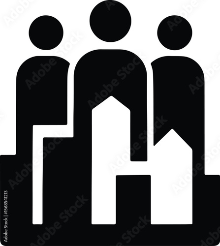Silhouette team members with houses vector illustration