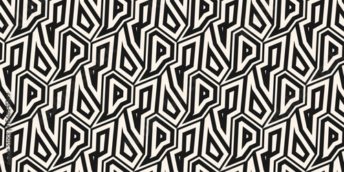Stylish geometric seamless pattern. Vector abstract background with edgy mosaic elements, angular shapes, broken lines. Simple black and white texture. Urban art street fashion style. Repeated design