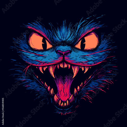 Scary Angry Evil Cat Vector Illustration