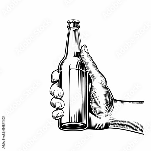 Hand Holding Beer Bottle Image Vector Illustration on white Background.