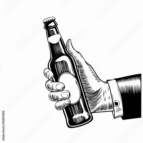 Hand Holding Beer Bottle Image Vector Illustration on white Background.