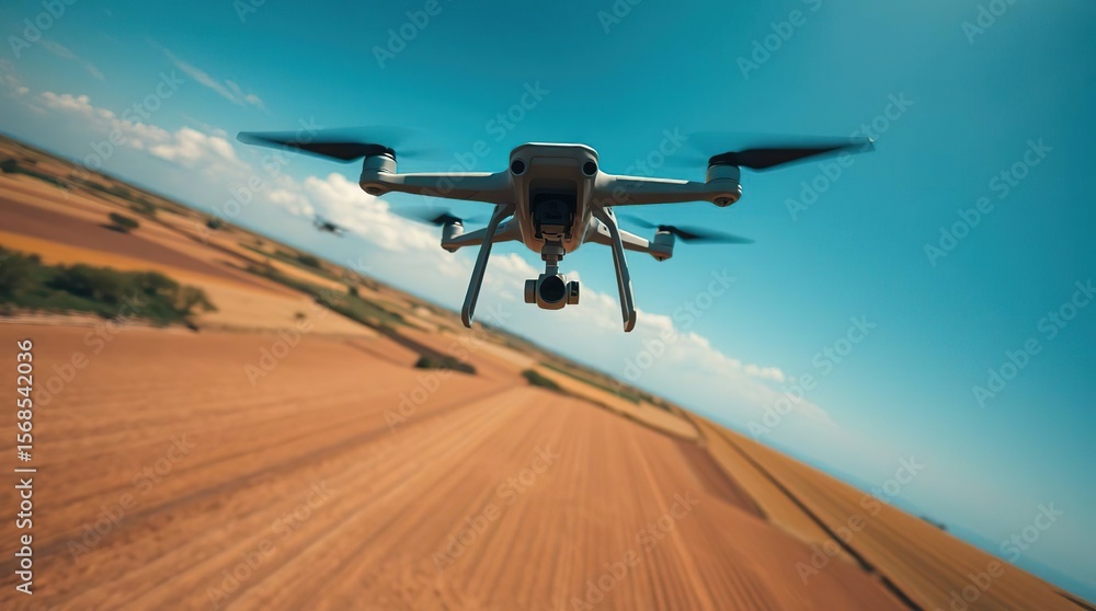 Naklejka premium Drone flies over open agricultural land