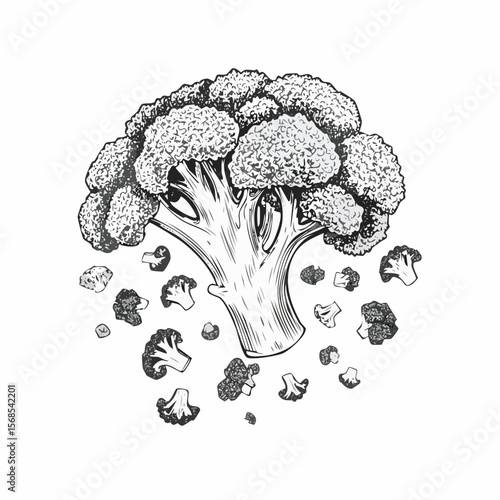 Broccoli Vector Image. Falling broccoli isolated on white background.