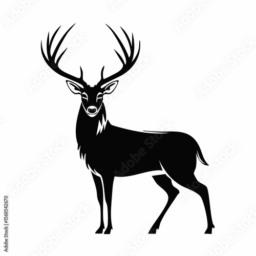 Majestic Whitetail Deer Buck Silhouette vector image isolated on white background.
