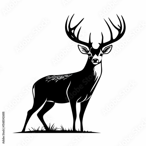 Majestic Whitetail Deer Buck Silhouette vector image isolated on white background.