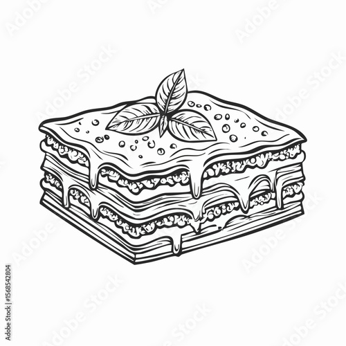 Delicious lasagna with meat sauce and cheese image vector on white background.
