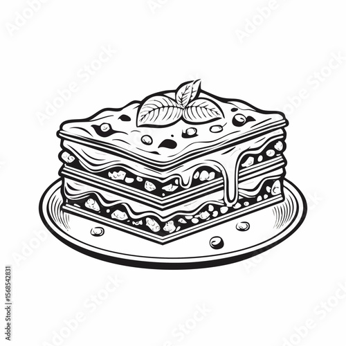 Delicious lasagna with meat sauce and cheese image vector on white background.