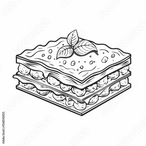 Delicious lasagna with meat sauce and cheese image vector on white background.