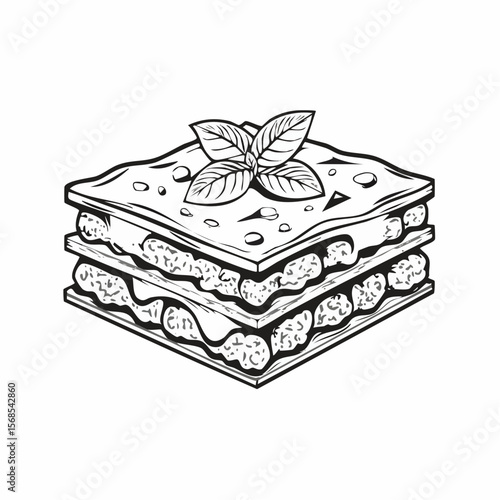 Delicious lasagna with meat sauce and cheese image vector on white background.