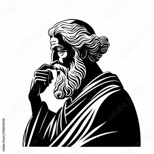 Stoic Greek Philosopher Thinking Man Silhouette Vector isolated on white background.