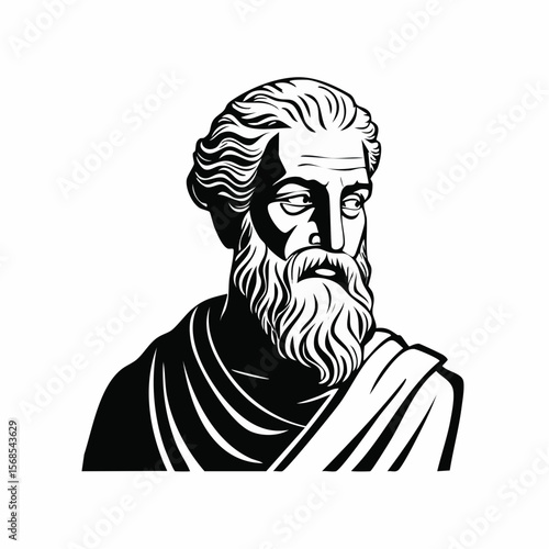 Stoic Greek Philosopher Thinking Man Silhouette Vector isolated on white background.