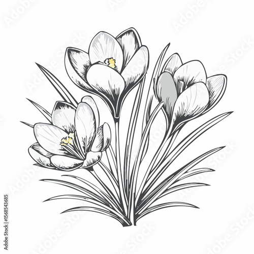 Crocus Flower Spring Blooming Image Vector Isolated on white Background