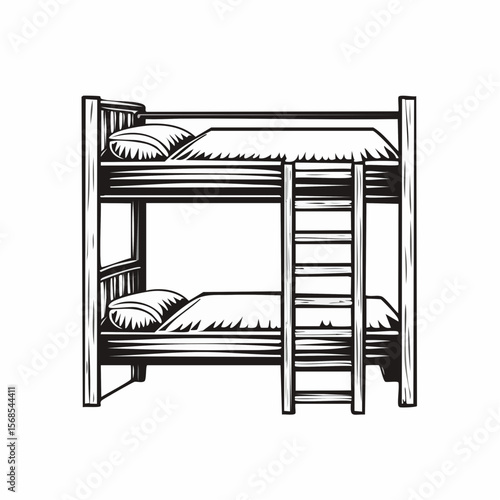 Wooden bunk bed with a ladder image vector isolated on white background.