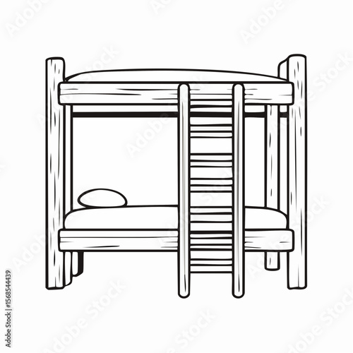Wooden bunk bed with a ladder image vector isolated on white background.