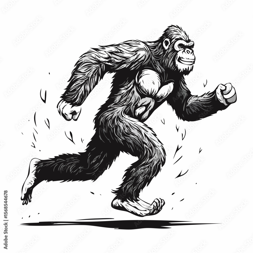 Fototapeta premium Bigfoot Running Vector Illustration isolated on white background.