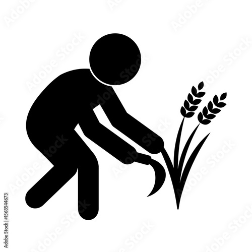 鎌で稲を刈る人物のピクトグラム