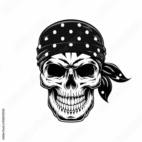 Skull Bandana Vector. Skull with bandana vector illustration on white background.