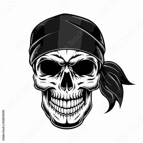 Skull Bandana Vector. Skull with bandana vector illustration on white background.