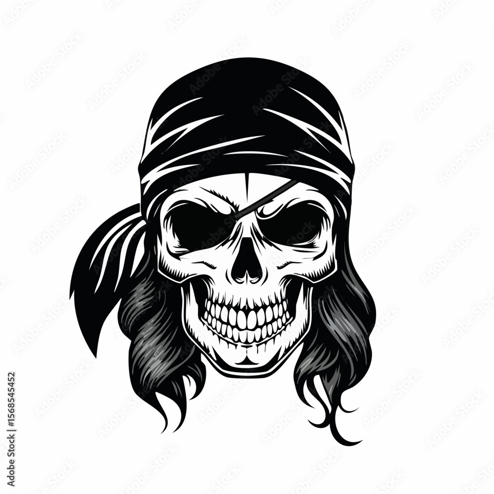 Fototapeta premium Pirate Skull Head In Bandana Vector Image on white background.