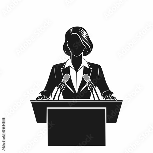 Politician Giving Speech vector. Politician spreads her speech in the audience silhouette vector illustration
