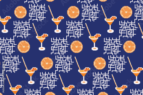 Pixilated Futuristic Fruits Style Seamless Pattern for advance futuristic fruits promotion events , posters , background, even fabric .
