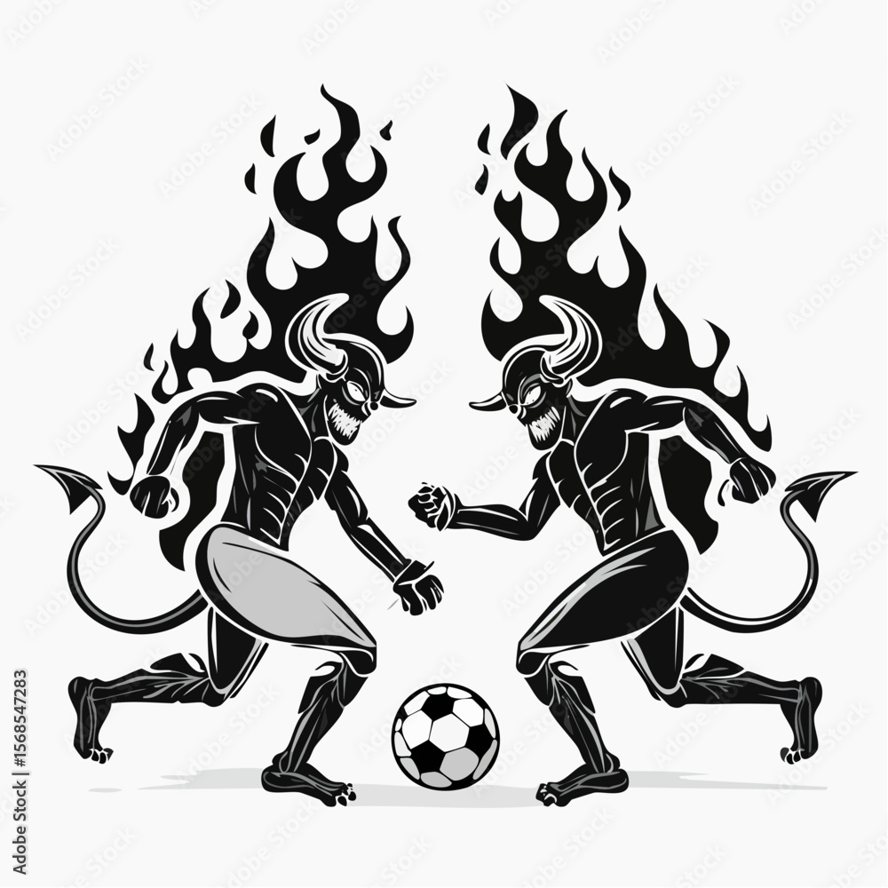 Obraz premium Hellfire Soccer Duel Between Demons with Intense Flames and Wild Energy image vector.