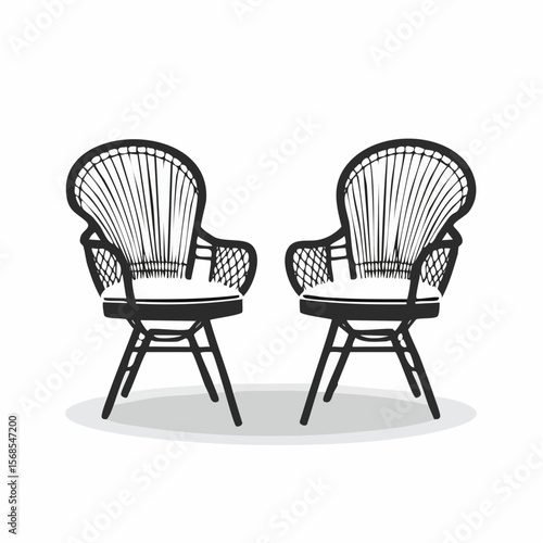 Rattan Wicker Chairs Image Vector. Black and White Rattan Wicker Chairs Image Vector on white background.