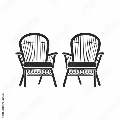 Rattan Wicker Chairs Image Vector. Black and White Rattan Wicker Chairs Image Vector on white background.