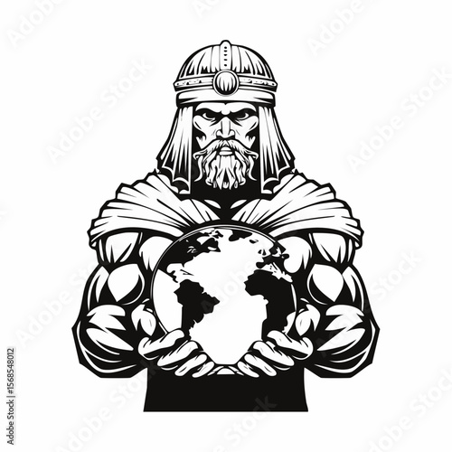 Atlas Titan Holding Globe image vector isolated on white background.