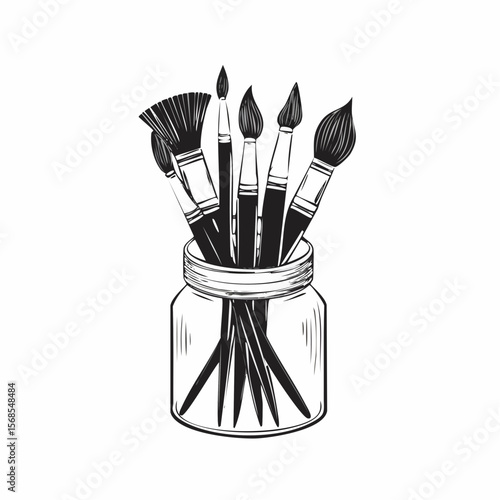 Paints and brushes for painting vector. Paint Brushes In Jar Images vector.