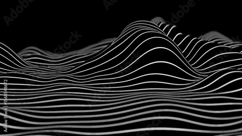 Black and White Abstract Background with Moving Up and Down Waves – Animated Motion Graphics Design

