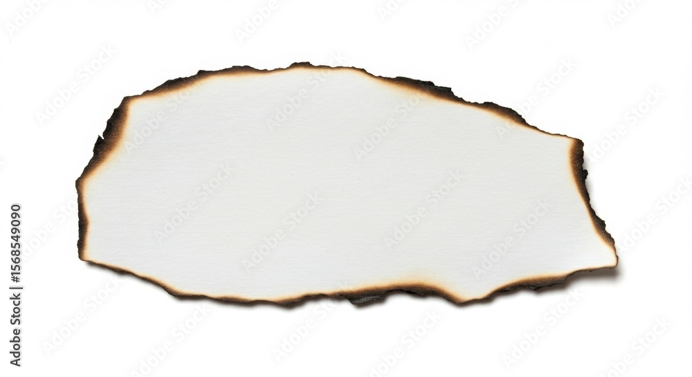 Fototapeta premium Burnt Paper Fragment on White, Isolated. Burned Edges and Blank Space for Text or Design.