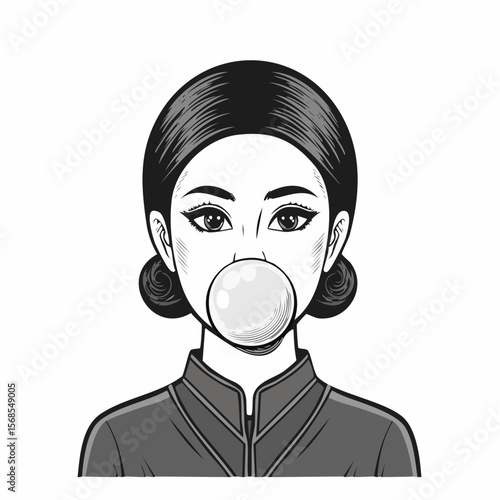 Woman Blowing Bubble Bubble Gum Image vector isolated on white background.