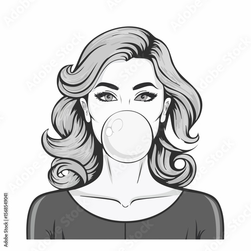 Woman Blowing Bubble Bubble Gum Image vector isolated on white background.