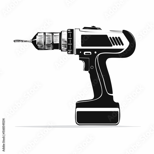 Electric Drill Illustration In Minimal Style Vector image Isolated on White Background.