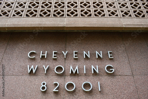Cheyenne Wyoming 82001 sign on building.