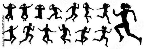 silhouettes people jumping vector png no background