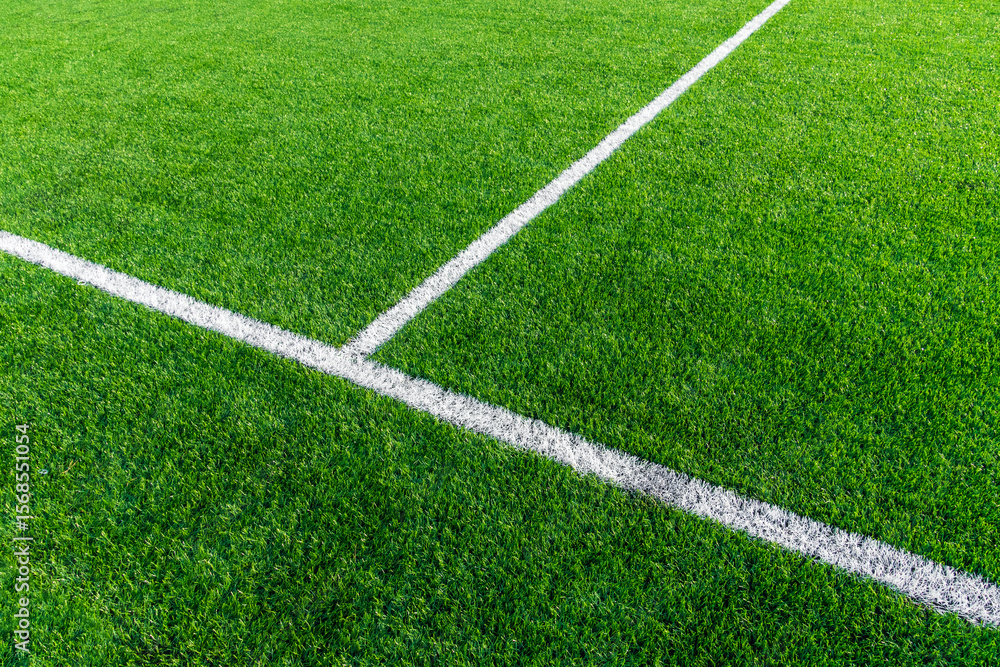 Fototapeta premium Football green field with white line.
