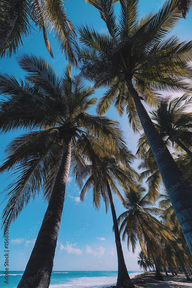 Fototapeta premium Summer beach in Mexico with palm trees