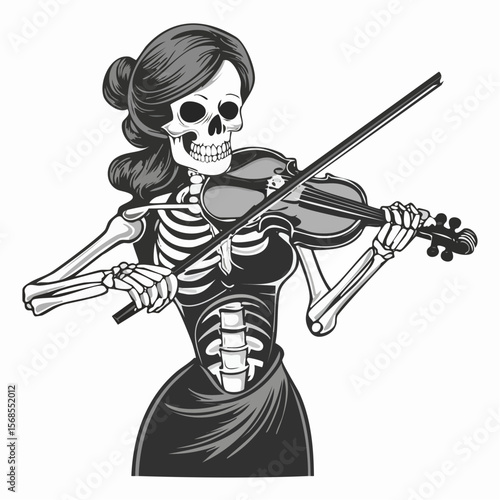 Human Skeleton Playing Violin Image Vector Isolated On white Background.