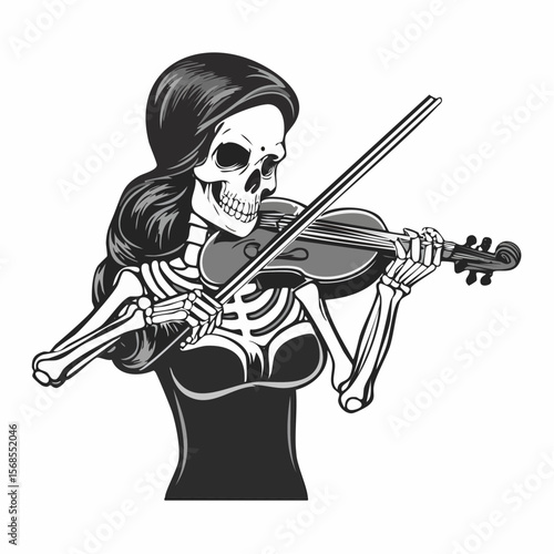 Human Skeleton Playing Violin Image Vector Isolated On white Background.