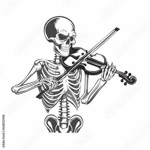 Skeleton Playing Violin Image Vector Isolated On white Background.